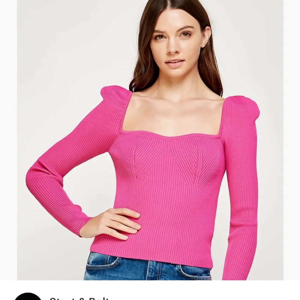 Pink Sculpted Sweetheart Ribbed Knit Long sleeve Top by Strut & Bolt